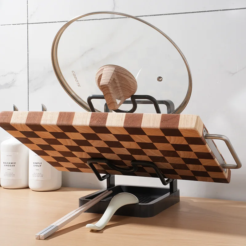 Kitchen Pot Cover Spatula Holder Storage Rack Cutting Board Drain Multi-functional Household Countertop Chopping Board Shelf