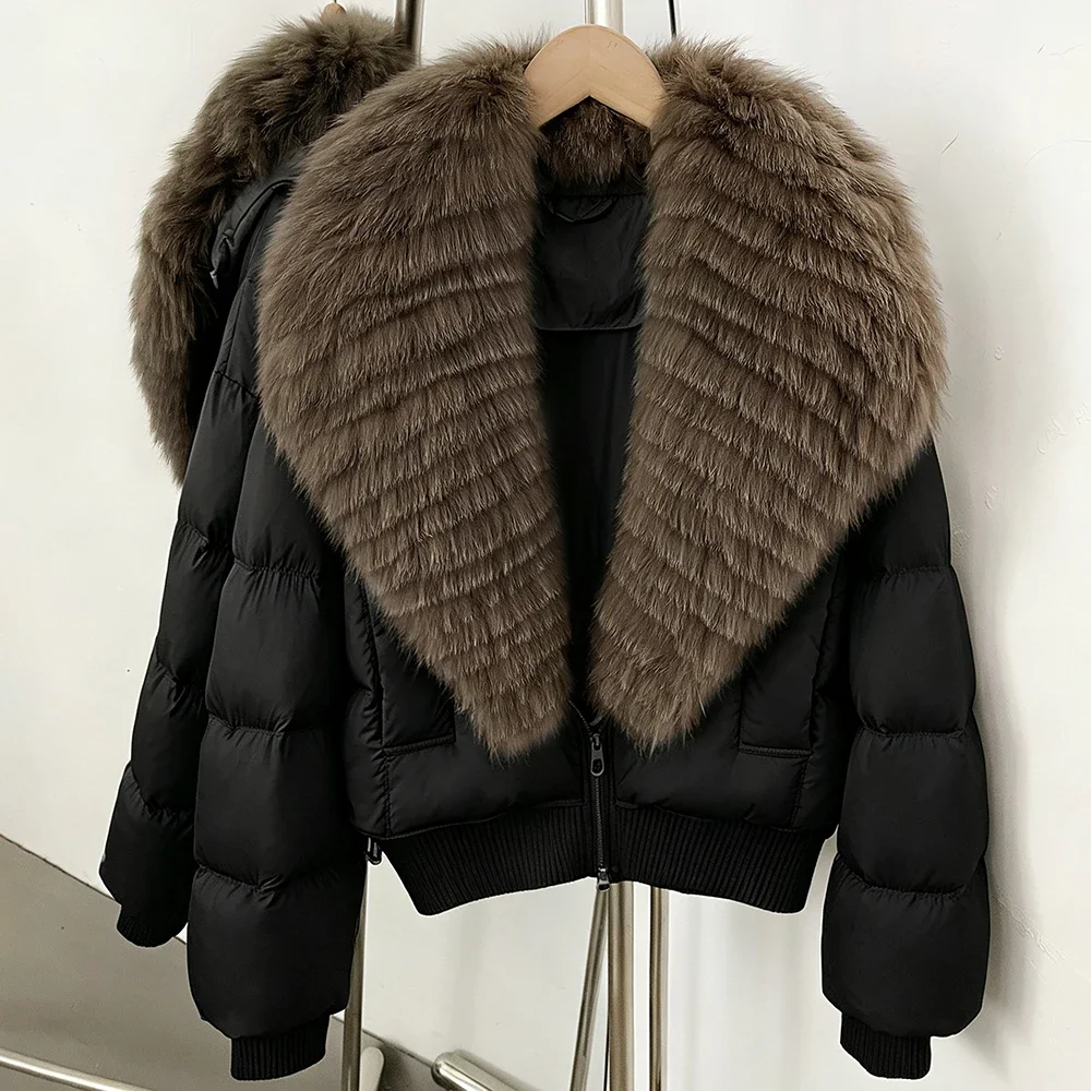 OFTBUY Damen Neue Winterjacke aus natürlichem Pelz mit 90% Entendaunen, Echter Fuchspelzmantel, Kurze Warme Steppjacke, Modische Freizeitkleidung – Detail 7