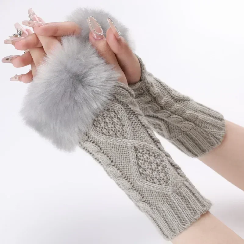 Solid Half Finger Gloves for Women Winter Soft Warm Wool Knitted Arm Gloves Arm Warmer Kawaii Warm Mittens Girls Lolita Gloves