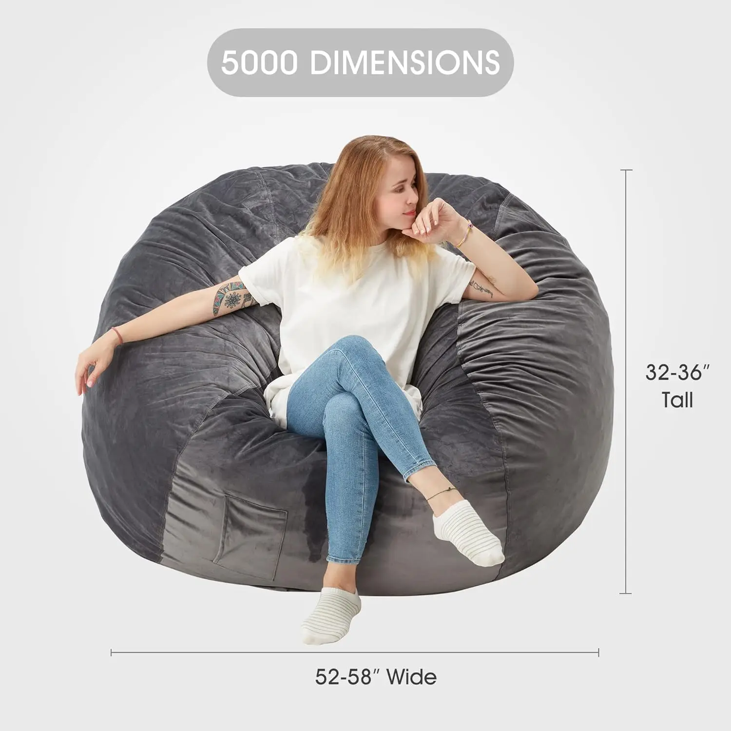 Bean Bag Chair: Giant 5' Memory Foam Furniture Bean Bag Chair with Microfiber Cover - 5Ft,Silver Grey