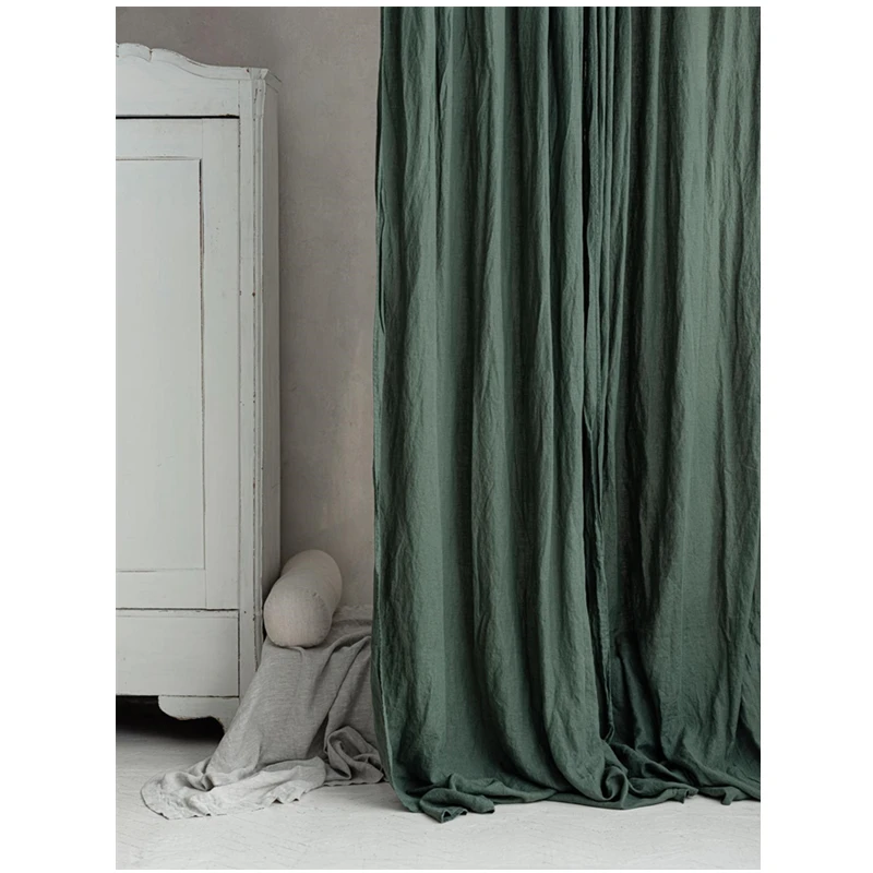 Pure Linen Sheer Curtains for Living Room and Bedroom, Curtains for Kitchen Window, French Style Voile, Solid Drapes, Dark Green