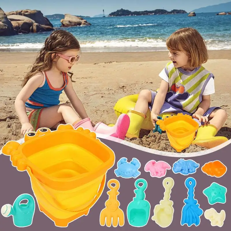 Sand Toys For Kids Cartoon Beach Toys For Outdoor Cute Travel Accessories Colorful Play Set With Foldable Bucket Shovels For
