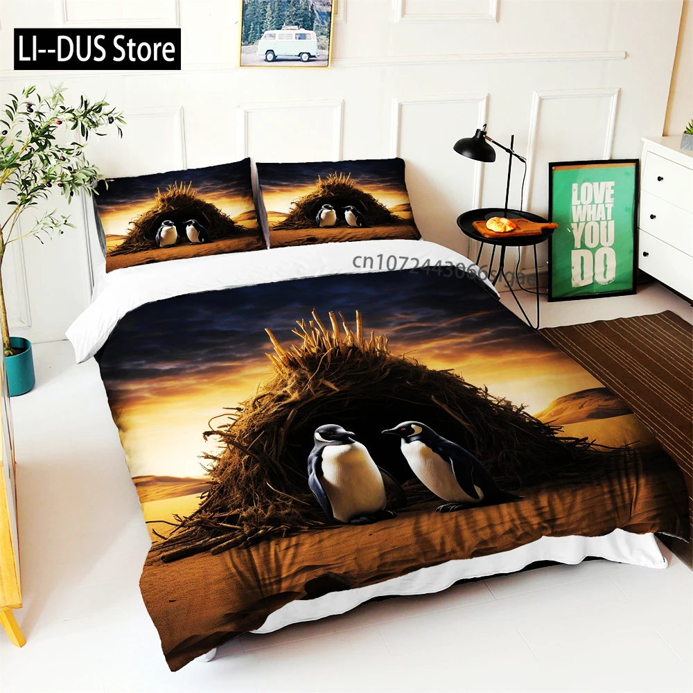 

2/3pcs Penguin Bedding Set 3D Pattern Printing, Soft And Healthy Skin-friendly, Bedding Set*1+Pillowcase*1/2, Without Core