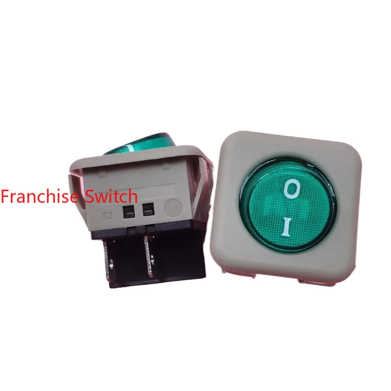 10PCS Ship switch 10A250V high power four-legged two-gear green light 30X30mm square  JHD-9905