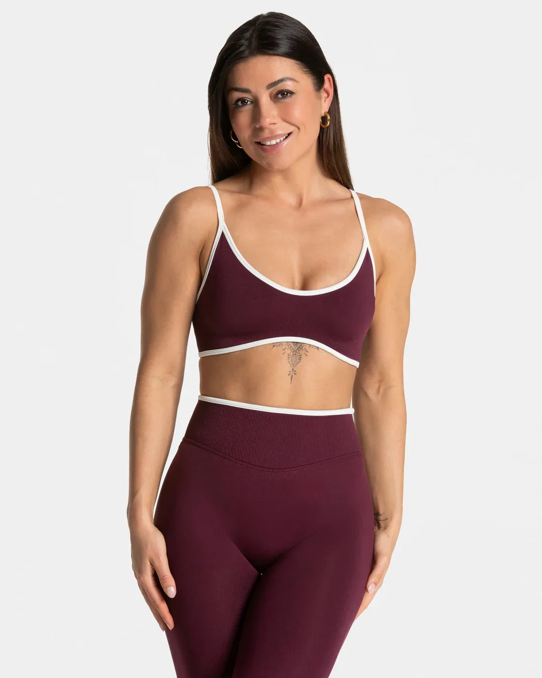 Nahtloser Damen-Sport-BH mit Farbblockdesign, Outdoor-Fitness-Kurztop, sexy rückenfreier Strick-BH mit Brustpolster und Trägern für den Sommer – Detail 15