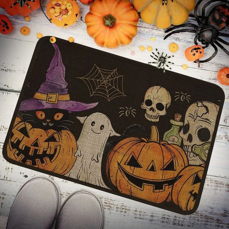 VIKAMA Retro Horror-Themed Halloween Doormat, Durable Non-Slip Rug, Spooky Party Decor for Entryway and Holiday Decor