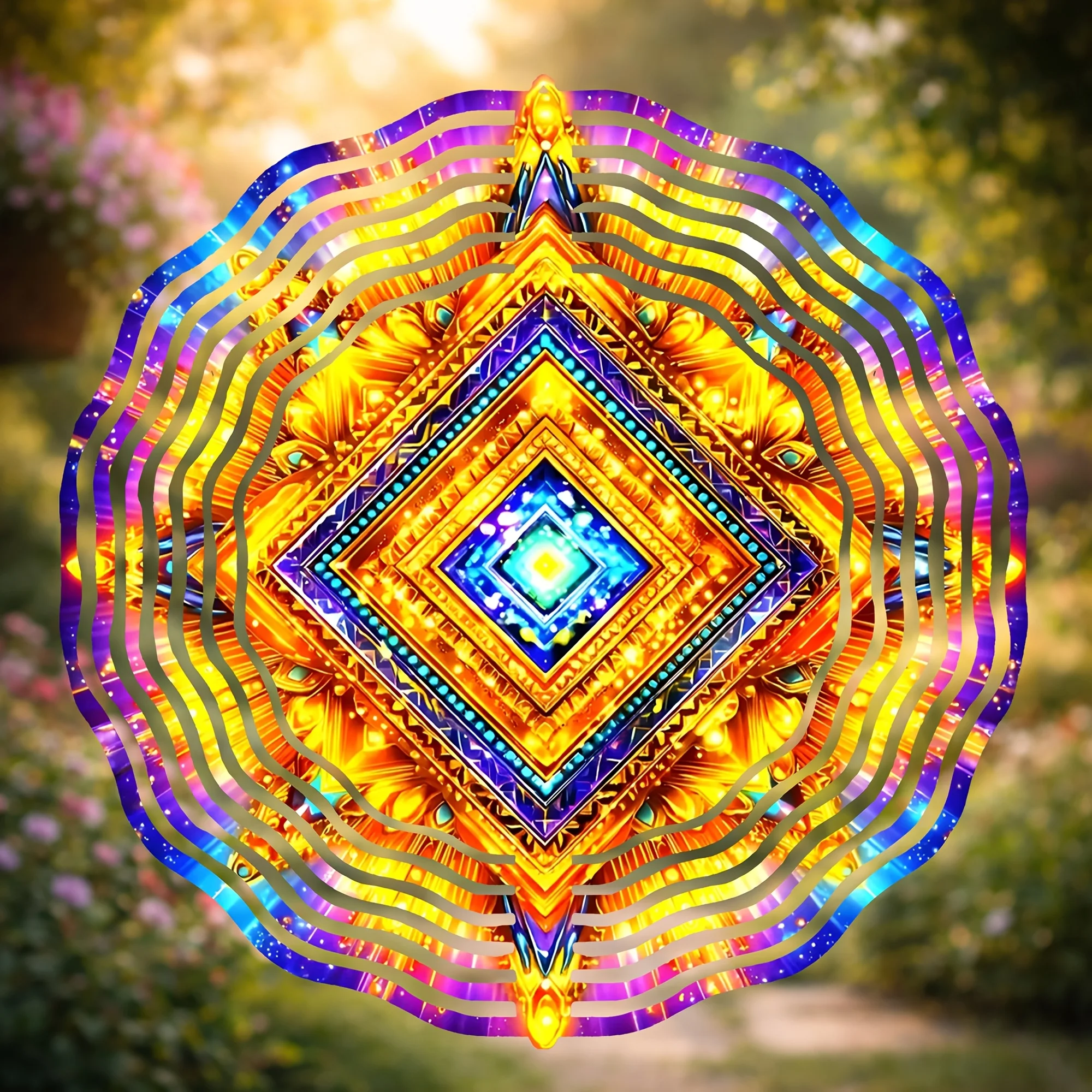 Modern Geometric Rhombus Wind Chimes with Dazzling Kaleidoscope Patterns, Suitable for Outdoor Garden Courtyard Decoration
