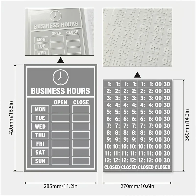 1Set Business Hours Window Stickers, Transparent UV-Resistant Vinyl Decals, Self-Adhesive Open & Close Time Signs