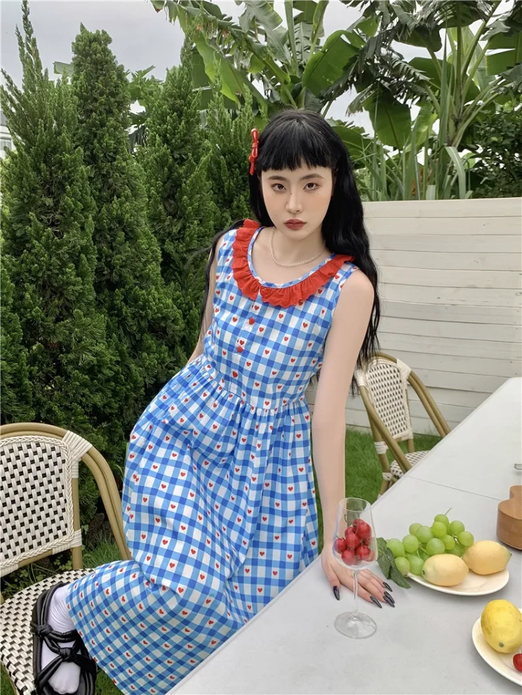 Korobov French Robe Age Reduction American Vintage Y2k Dress Sweet Plaid Dresses Summer Female Fashion Vestidos Para Mujer