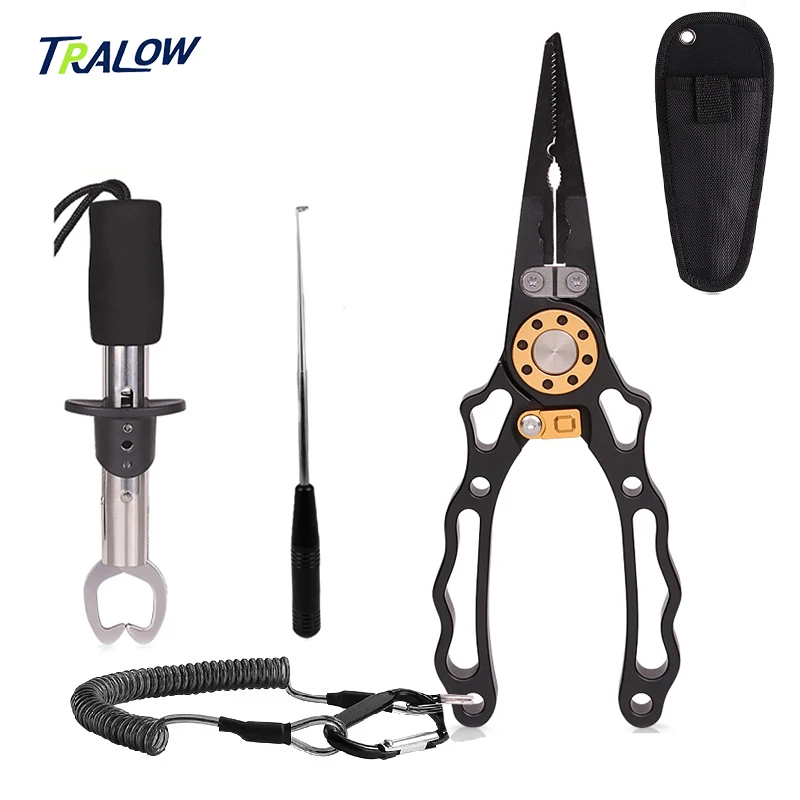 

TRALOW Fish Lip Gripper Pliers - Muti-Function Hook Remover and Split Ring Pliers for Fly Fishing, Ice Fishing, Fishing Gear