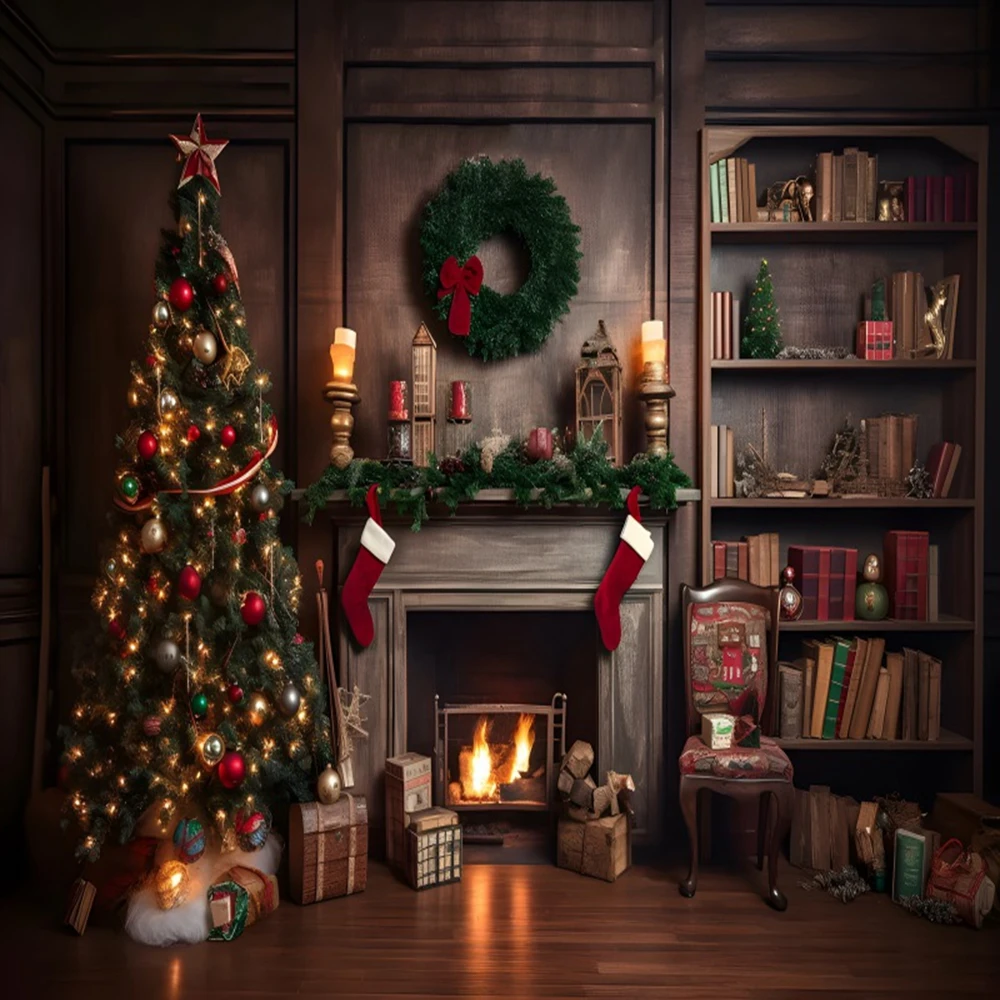 Christmas Backdrop for Photography 2024 Xmas Tree Gifts Fireplace Kids Portrait Family Party Photo Background Decor Photostudio