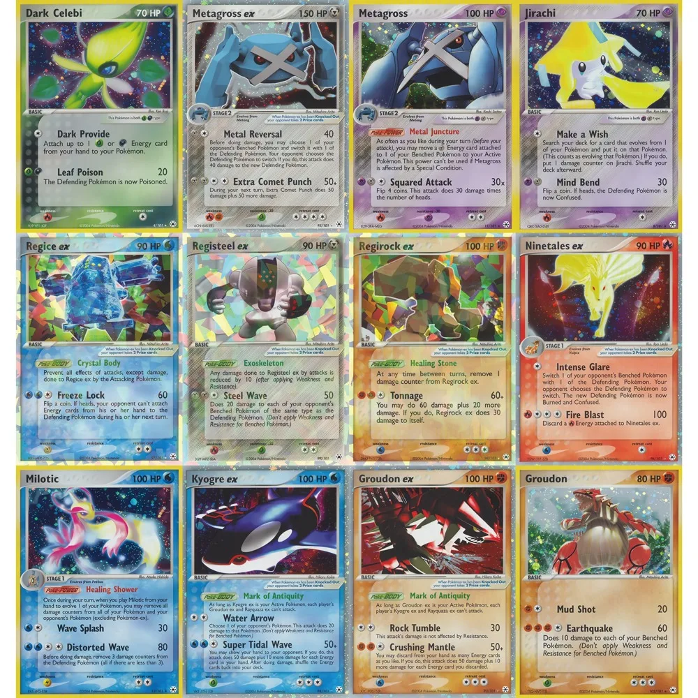 

Potdemiel Pokemon Cards Hidden Legends Set EX Holo Rare Cards Kyogre Groudon Jirachi Dark Celebi Milotic Pokemon PTCG Cards Gift