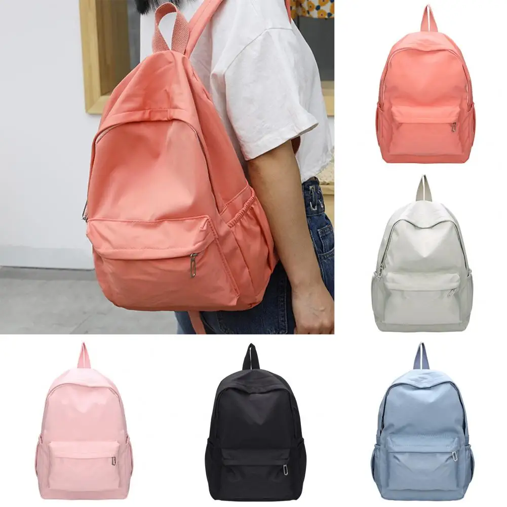 Waterproof Nylon Backpack Large Capacity Backpack for Students Ultra-light Solid Color School Travel Backbag Shoulder Bag