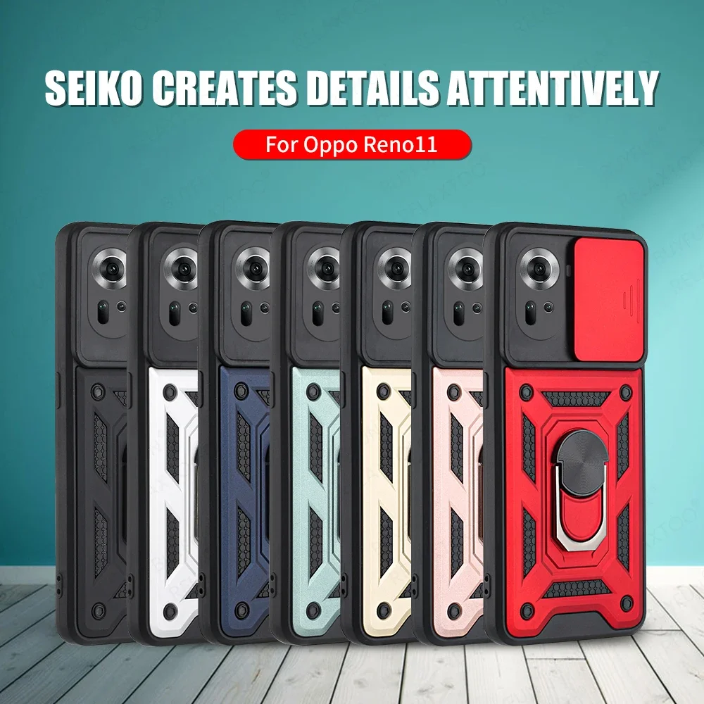 Reno11Pro Case Ring Holder Push Window Armor Phone Case For Oppo Reno11 Pro Reno11F Reno 11 11Pro Soft Shockproof Bumper Cover