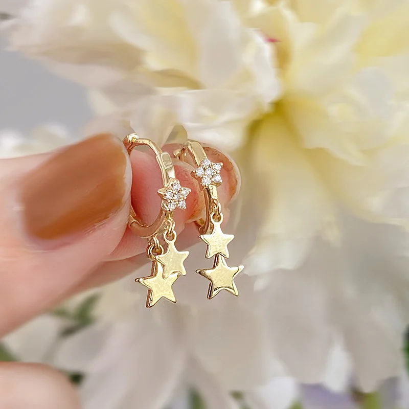 Fashion Simple Small Rhinestone Star Ear Buckle Hoop Earrings For Women Full Zircon Exquisite Leaf Earring Party Jewelry