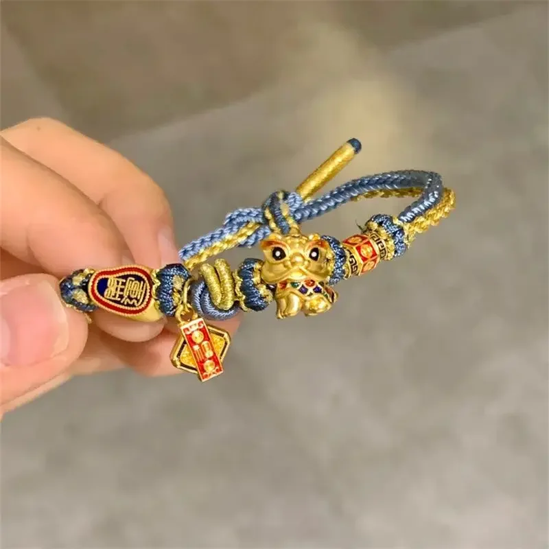 Good Lucky Happy Lion Blue Gold Rope Bracelet Girl's Heart Awakening Lion Hand Rope This Life Year Zodiac Dragon New Year Gifts