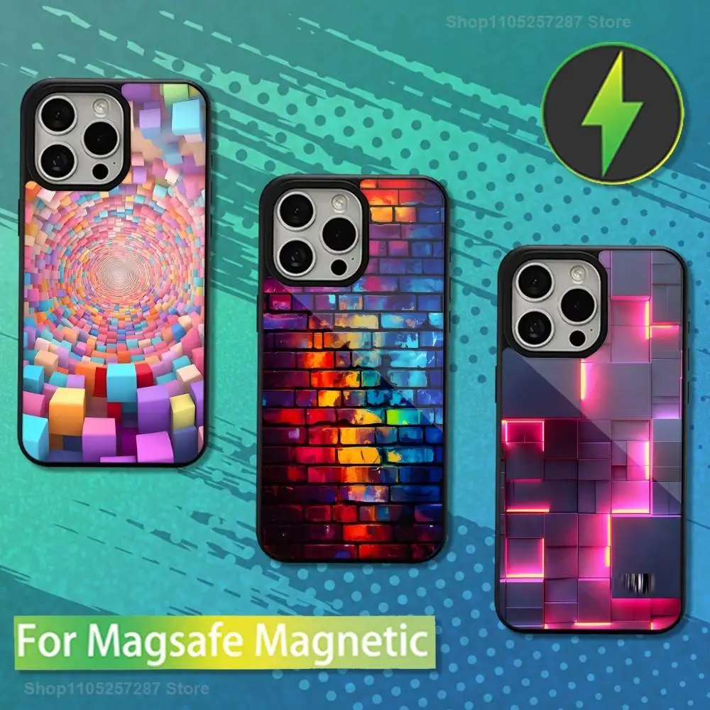 

Colorful Art 3D Blocks Phone Case For iPhone 13,15,17,14,Pro,Max,For Magsafe,Plus,12,11,16,Mini,Magnetic Wireless Charging