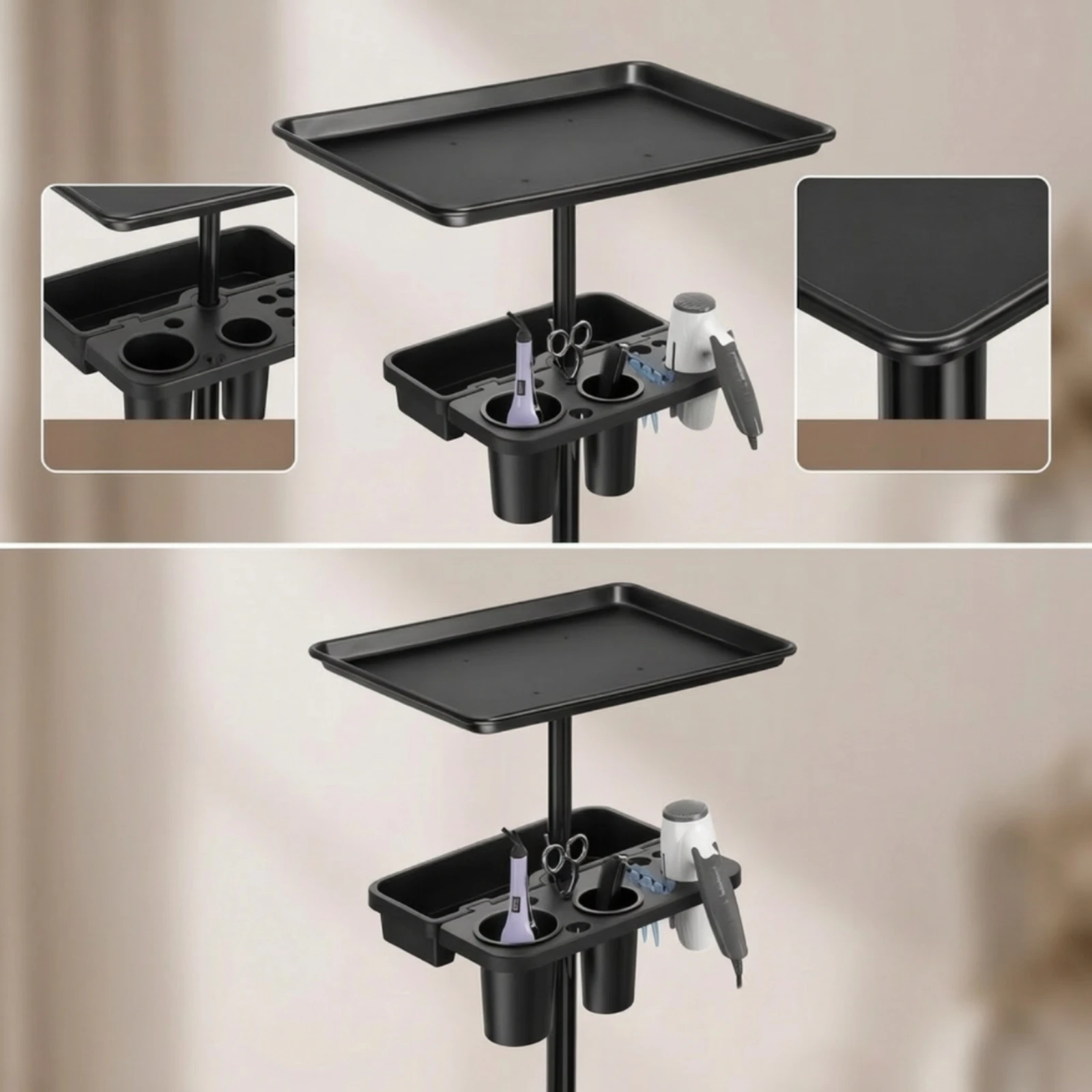 Salon Trolley Cart Mobile Rolling Salon Tray Trolley with Tool Holders Heat-Resistant Cart with Holders Portable
