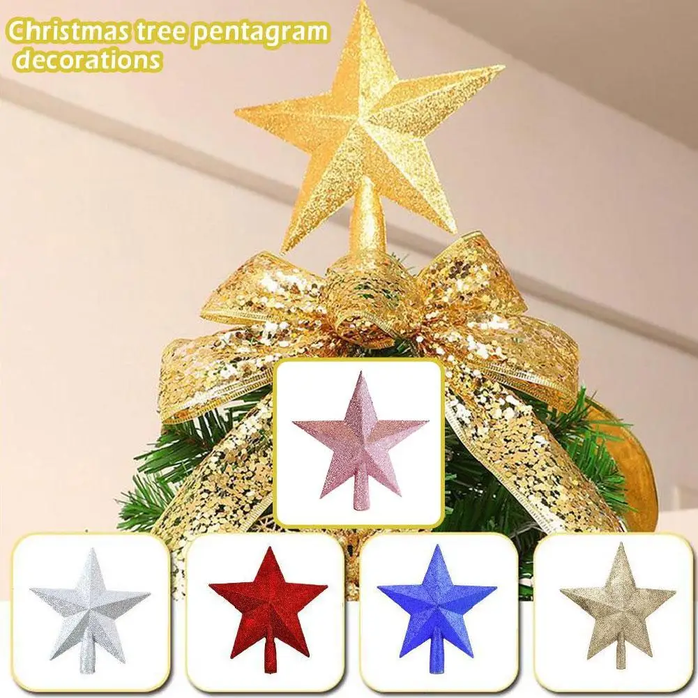 Christmas Tree Top Star 20cm 3d Sticky Gold Powder Tree Star Christmas Pointed Accessories Crafts Silver Five Gold Top Star Y7d4