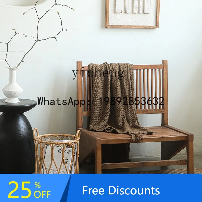 

X1 Evening Breeze Old Elm Wabi-Sabi Style Leisure Chair Solid Wood Vintage Single Balcony Backrest Chair