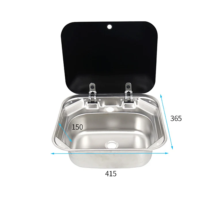 High Quality Boat RV Caravan Camper Hand Wash Basin Sink Stainless Steel With Tempered Glass Lid