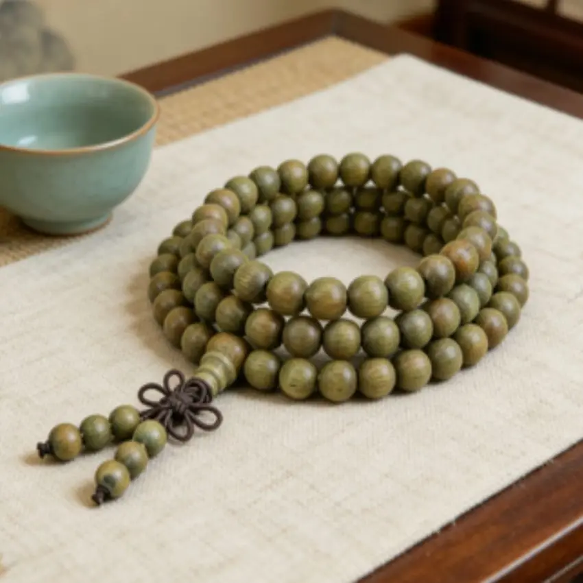 8mm Green Sandalwood 108 Beads Bracelet Charm Japa Wear Men Handmade Chain Bangle Buddhist Fragrant Peace Link Mala Prayer