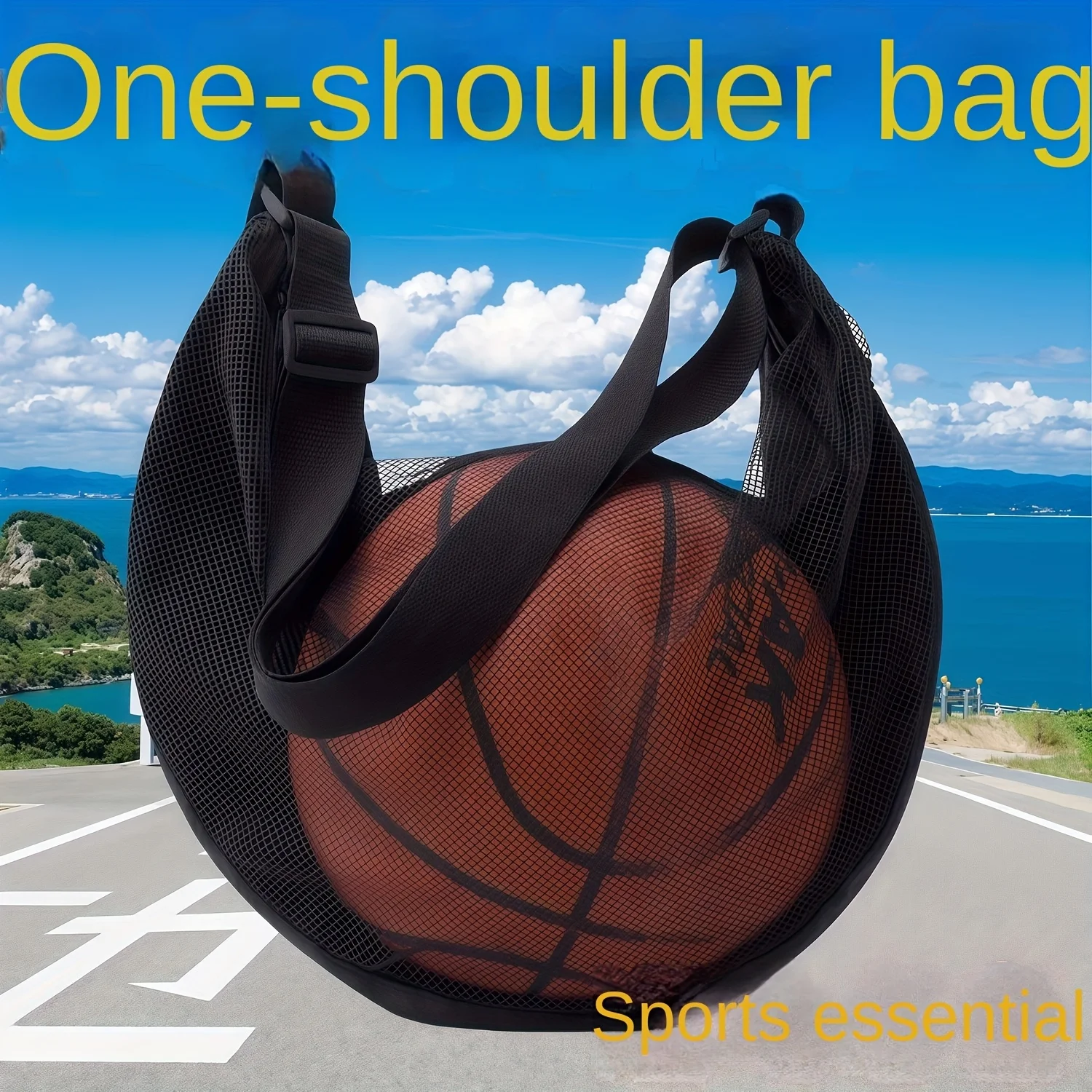 Large Mesh Basketball Bag, Shoulder Crossbody Ball Carrier for Training, Volleyball Soccer Net Bag, Gym Duffel for Men Travel