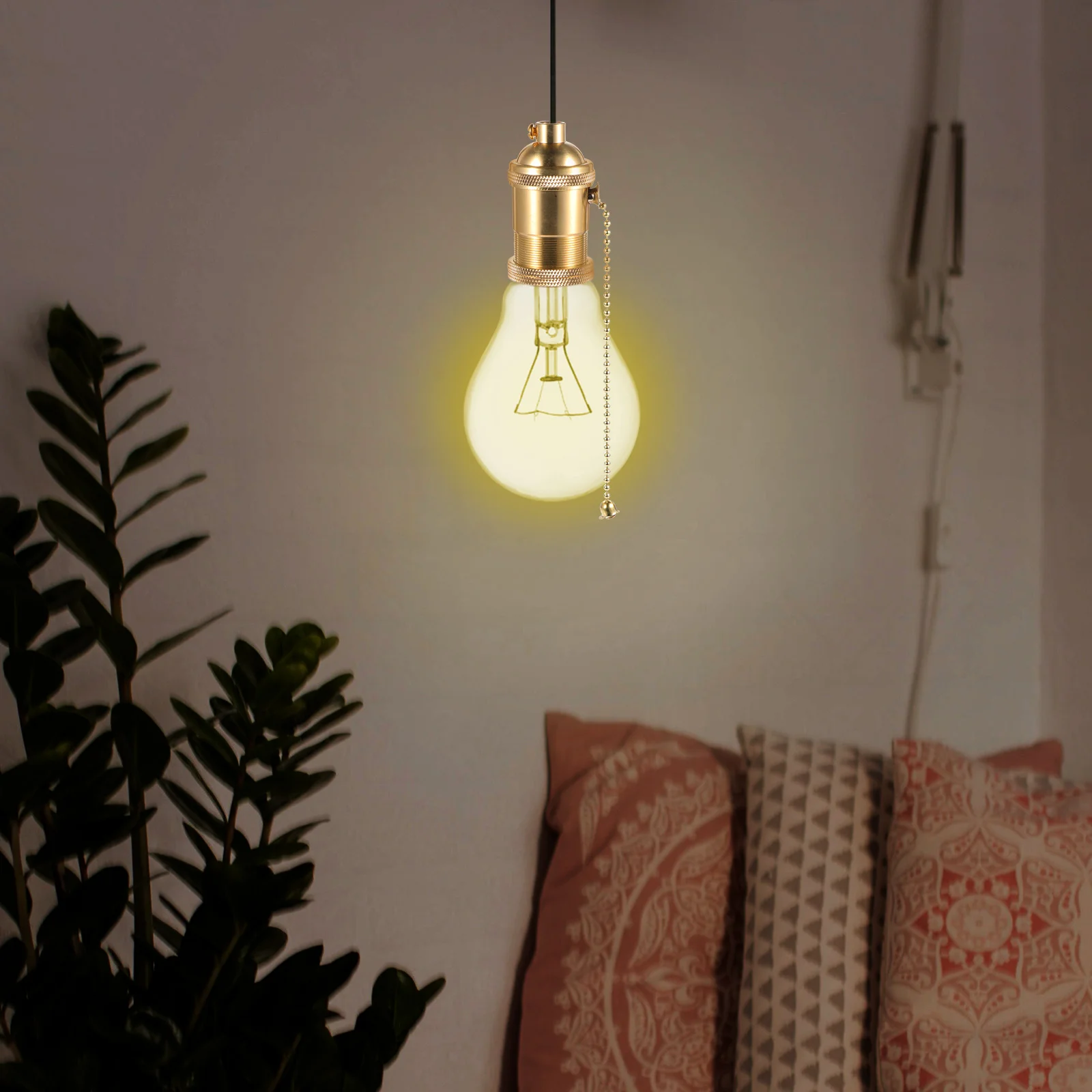 

E27 Double Ring Copper Vintage Edison Lamp Holder Screw Thread Golden Light Socket for Ceiling Wall Golden E27 Light Holder