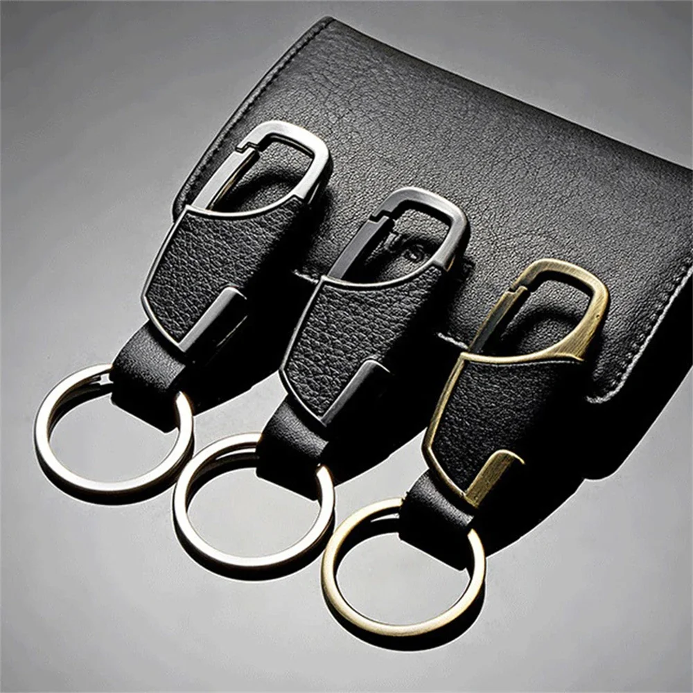 Fashion Metal Leather Keychain Creative Waist Hanging Keyrings Anti-Lost Car Carabiner Key Holder Motorcycle Accessories Charms