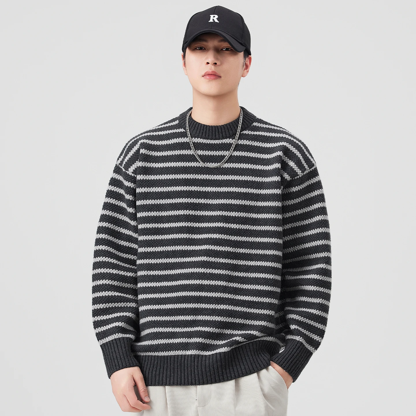 Maglione lavorato a maglia a righe uomo autunno inverno sciolto casual moda vintage pullover maglione uomo maglione top vestiti
