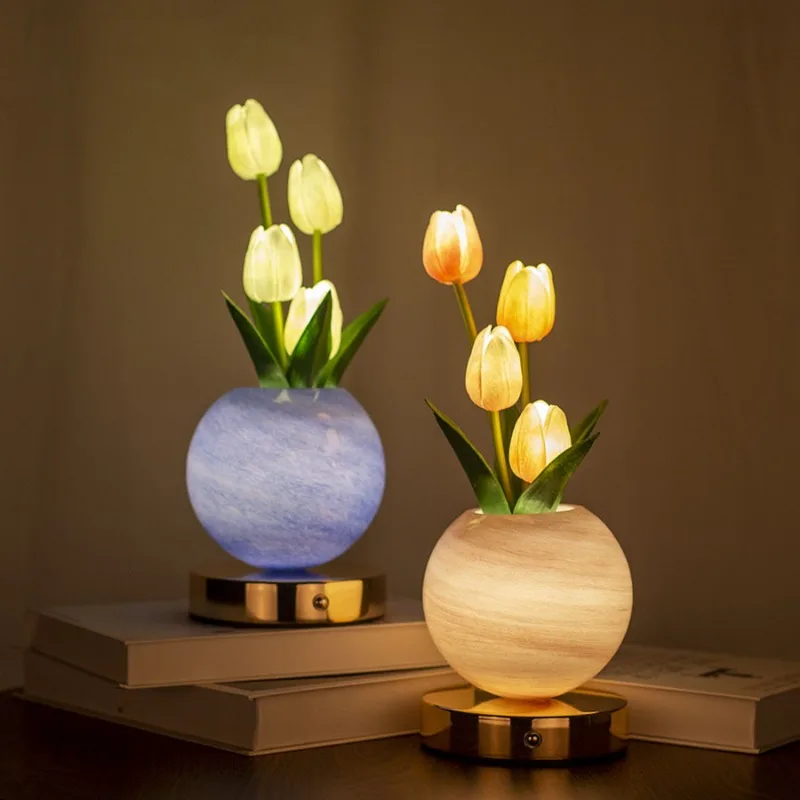 Enchanted Tulip Night Light Simulated Flower Bouquet Table Lamp for Bedroom Decor Dreamy Ambient Glow Ornament Bedside Lamp