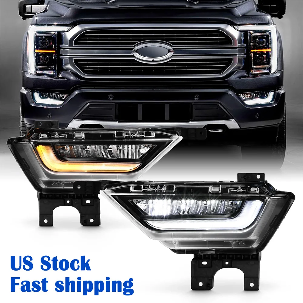 

Pair LED Fog Lamps with Amber Turn Signal Light Wihte DRL For Ford F-150 2021 2022 Car Bumper Foglight Daytime Running Light