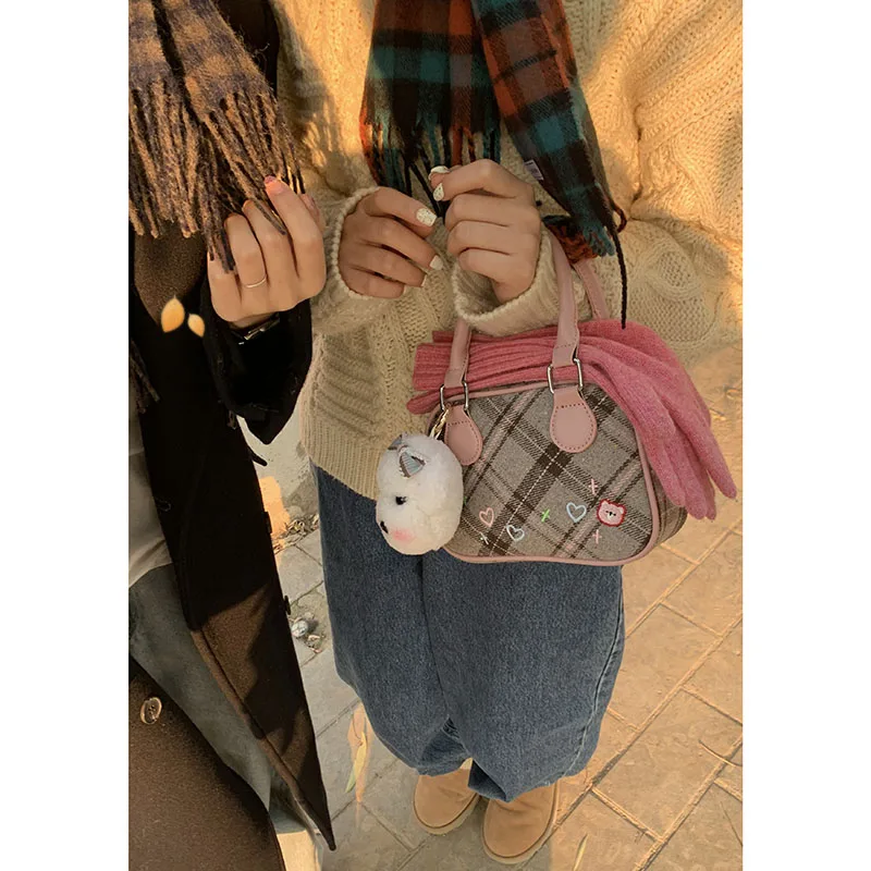 Bowling Bag Women 2024 New Autumn and Winter Fashion Pink Portable Square Sling Bag All-Match Cute Shoulder Messenger Bag