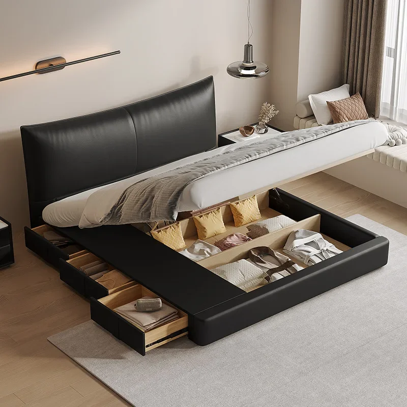 Minimalist Leather Storage Drawer High Box Double Master Bedroom Vintage Chanel Leather Bed