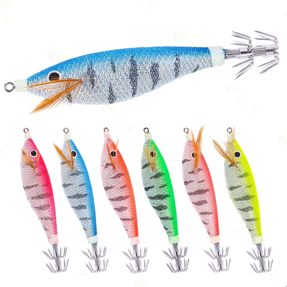 2024 Fishing Tackle Wood Shrimp Lures Jigs Hook 10CM-10.5G Squid Hook Lead Sinker Hook Octopus Lure Simulation