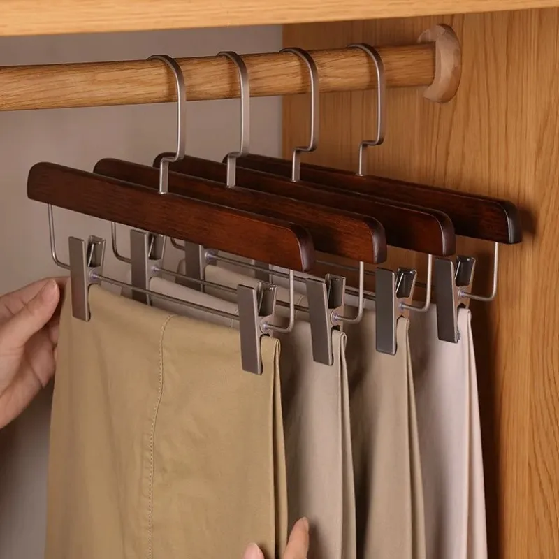 Solid Wood Pants Hanger with Non-Slip Clips, No-Trace JK Skirt & Multi-Functional Clothes Drying Rack for Home Organization