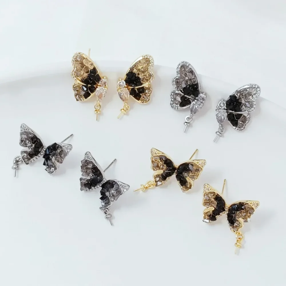 

14K Gold-plated Crushed Ice Inlaid with Zirconium Butterfly Wings White K Hollow Earring DIY Jewelry and Earrings Accessories