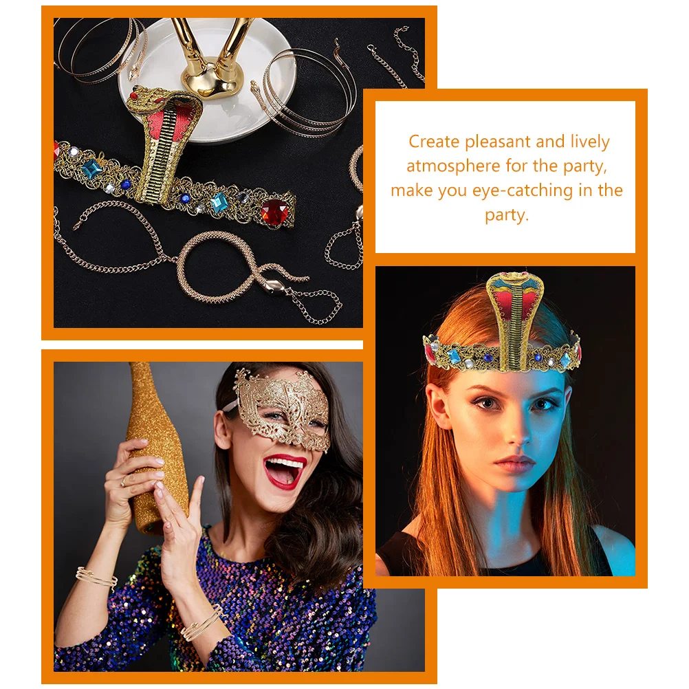 1Set Snake Hoofdband Armbanden Set Egyptische Stijl Kostuum Accessoires voor Halloween Party Cosplay Decoratieve Haarstukje Prop