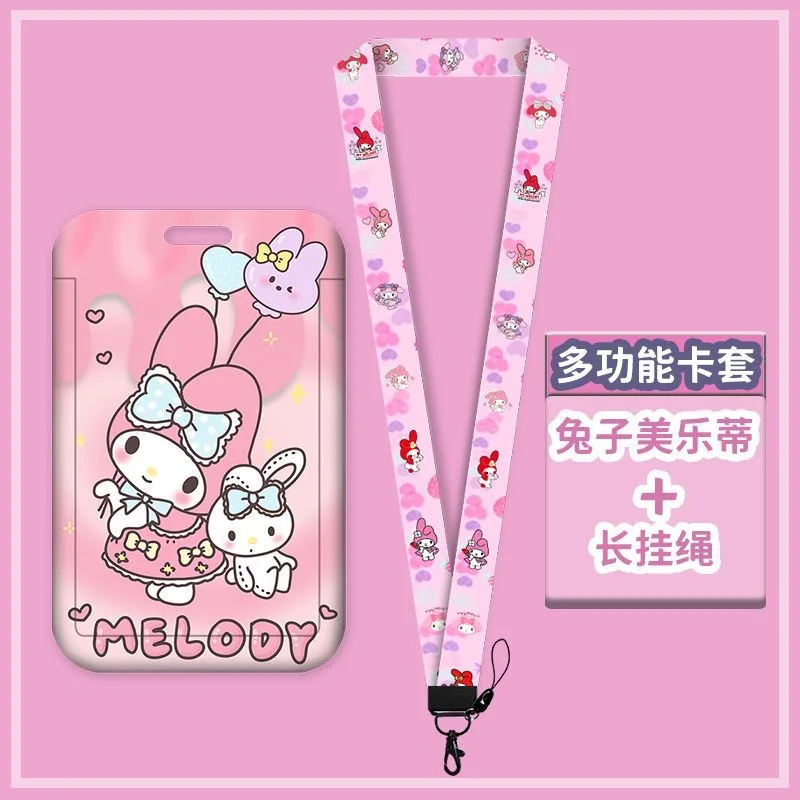 Sanrio Anime Lanyard untuk Kunci Tali Leher Kartu ID Hello Kitty Kuromi Kartu Izin Kerja Kartun Bagasi Asrama Tag Label Portabel