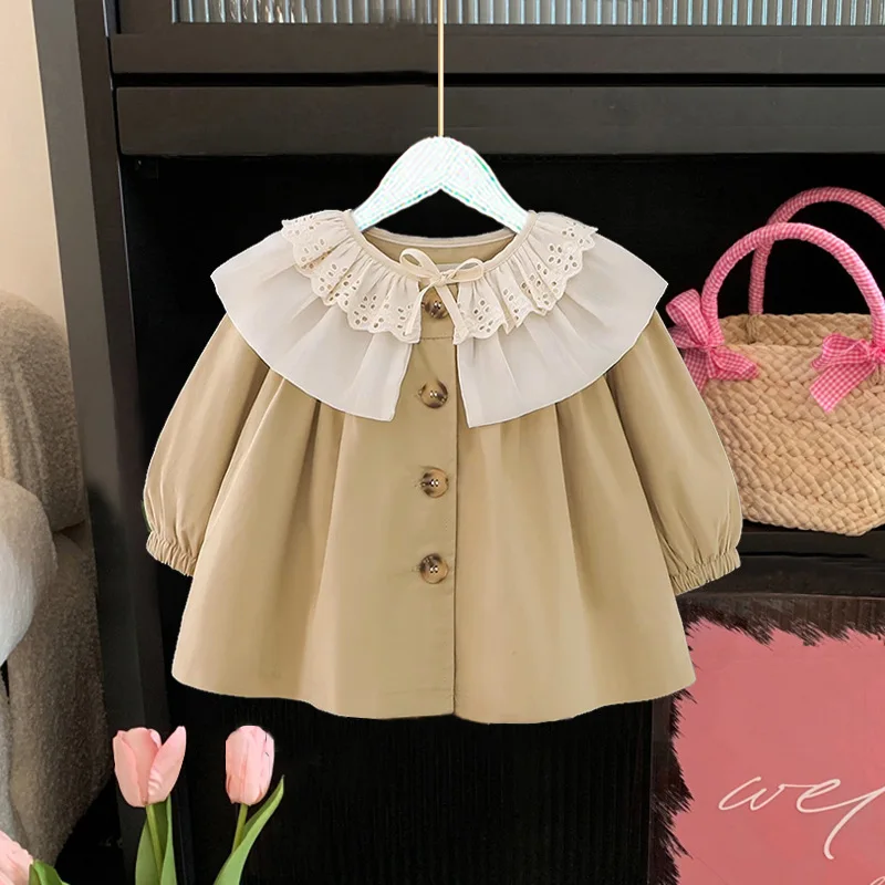 2-10 Years Toddler Baby for Girls Cute Kahki Jackts Coat  Long Sleeve Dress Jacket Infant Kids Outwear Trench Coat 3 4 5 6 7 8