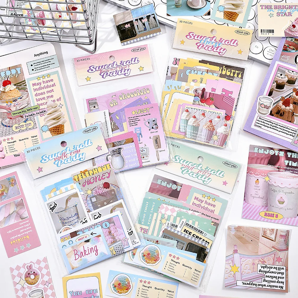 Korean Style Deco Sticker Pack - 30 pcs - Perfect for Crafting, Scrapbooking and Journaling - Cute Dessert Patterns