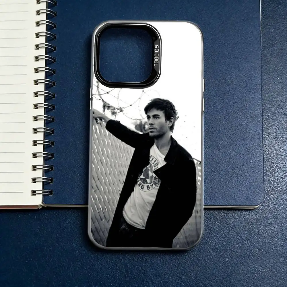 E-Enrique I-Iglesias Singer Phone Case For iPhone 17,16,15,14,13,12,11 Plus,Pro Max,XS,Colored Silver Plated Inside Cover