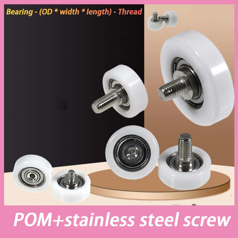 1Pc POM-Coated Flat Roller With External Stainless Steel Screw 624 683 693 685 Bearing M3-M8 Thread Sliding Door Guide Pulley