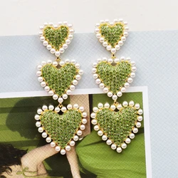 MWSONYA New Korean Japan Luxury Elegant Big Heart Rhinestone Drop Earrings for Women Fashion Pearl Love Heart Party Jewelry Gift