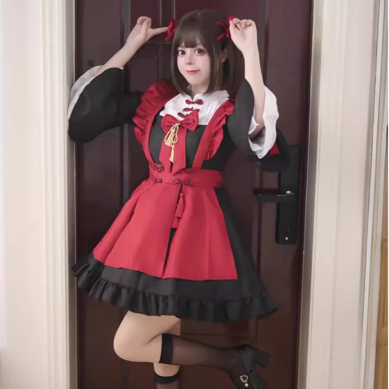 Аниме в китайском стиле Лолита, красное новогоднее платье, женский костюм аниме для косплея, винтажное платье с фартуком, праздничный наряд Cheongsam Аниме в китайском стиле Лолита, красное новогоднее платье, женский костюм аниме для косплея, винтажное платье с фартуком, праздничный наряд Cheongsam