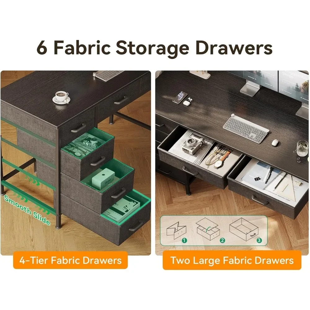 مكتب مدمج بـ 6 أدراج مقاس 40 بوصة مع مساحة تخزين وسطح قابل للعكس للاستخدام المنزلي والمكتب والدراسة