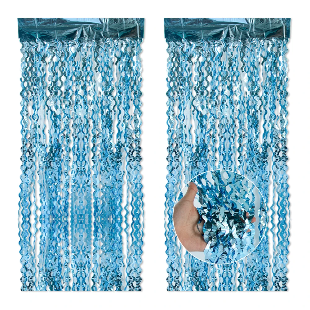 1/2Pack Wavy Blue Foil Fringe Curtain Blue Streamers Tinsel Backdrop Under The Sea Party Decor Mermaid Birthday Party Supplies