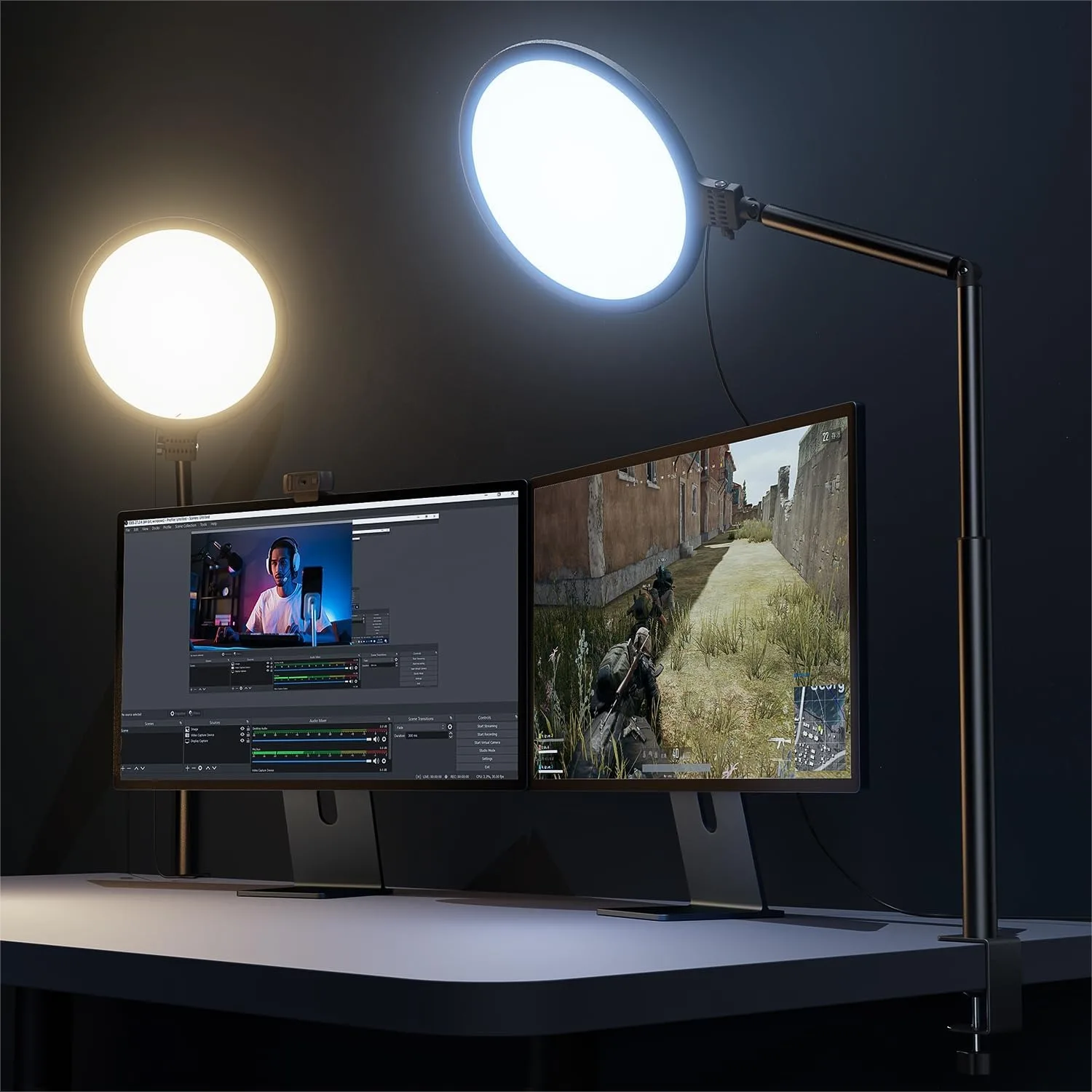 10.2" Desk Ring Light with Stand, 360° Rotate C-Clamp Lamp for Home Office, Podcast, Gaming, Zoom