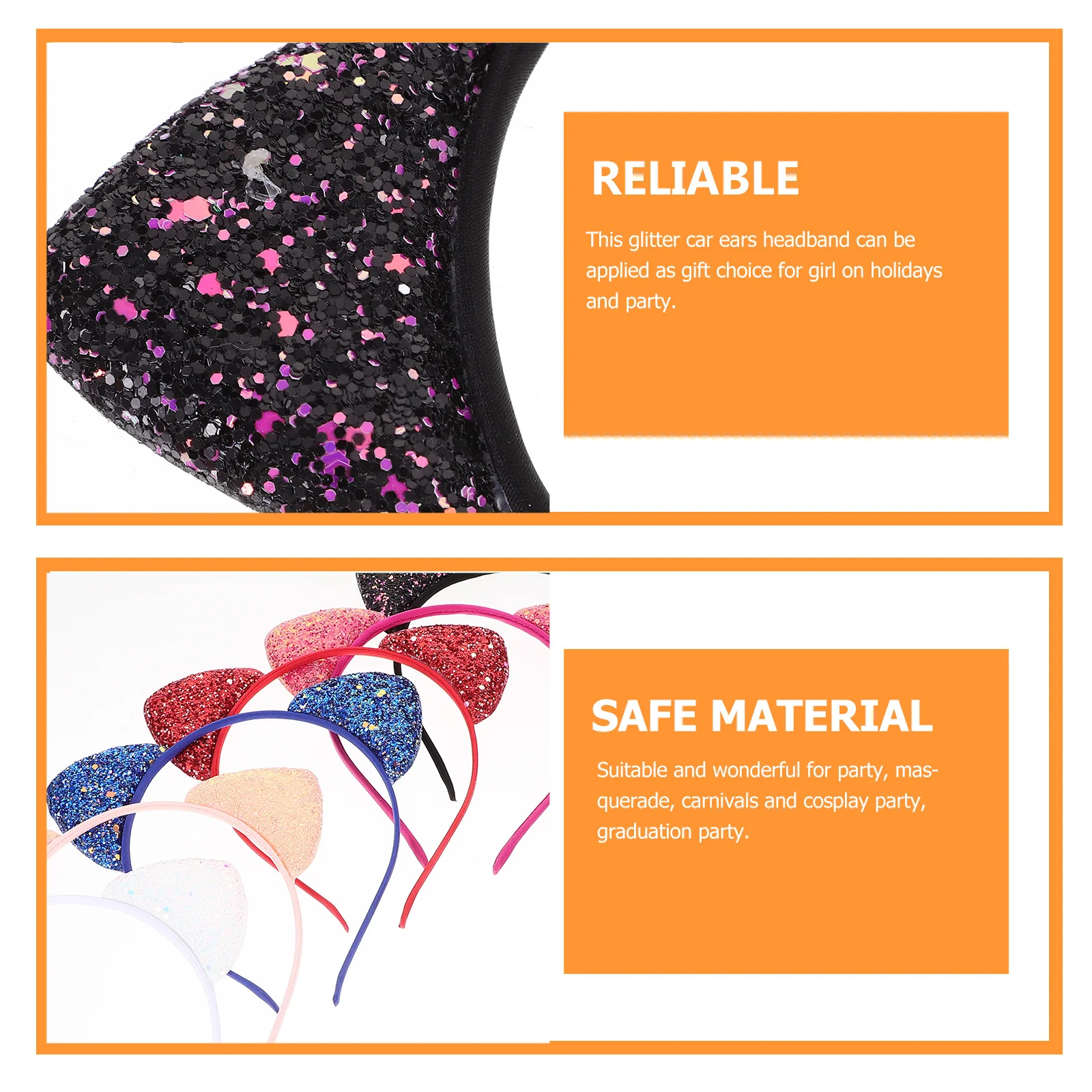 

6Pcs Ears Hairband Decorative Sequin Headband Girl Hair Accessories Cute Lightweight for Costume Party Cosplay