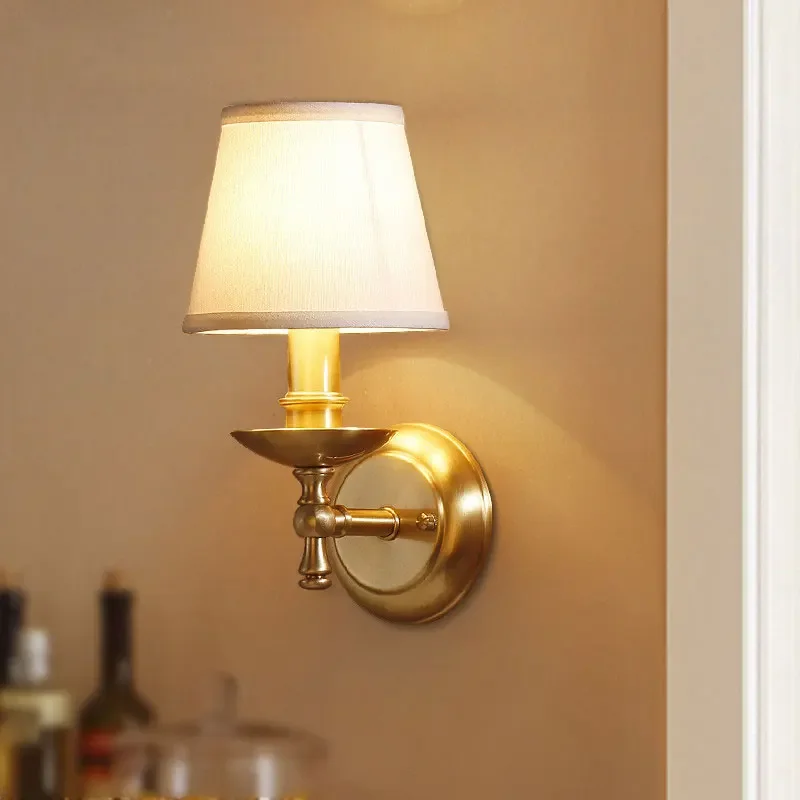 

American Style Modern Minimalist All Copper Wall Light Luxury Dining Room Bedroom Living Room Bedside Mirror lamps